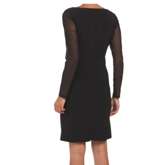 NWT Anne Klein Black bateau neck cocktail dress with illusion sleeves Sz10 - Picture 2 of 12